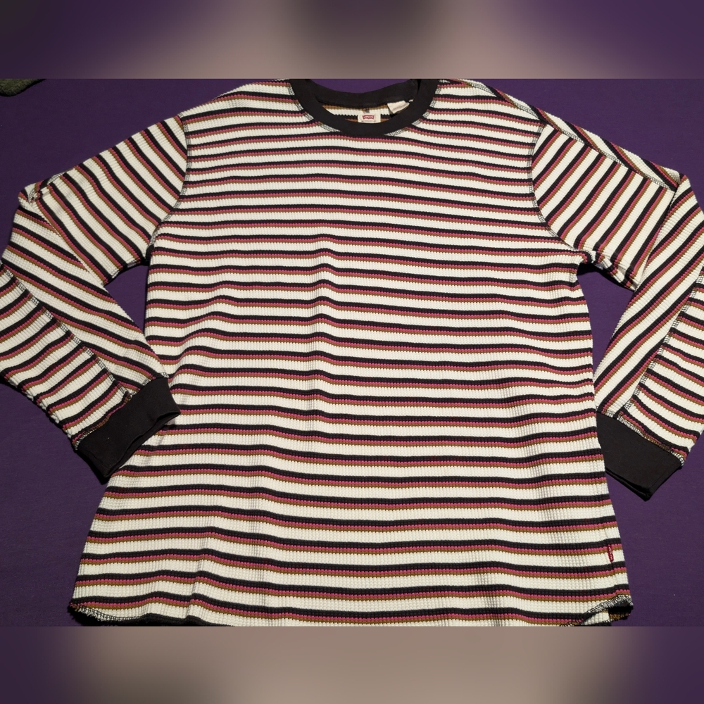 NWT Men's Levi's Brown White Black & Pink Striped Long Sleeve Thermal Relaxed